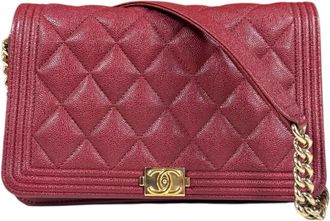Chanel Red Color Grained Calfskin Chain/Shoulder Wallet (Pre-Owned)