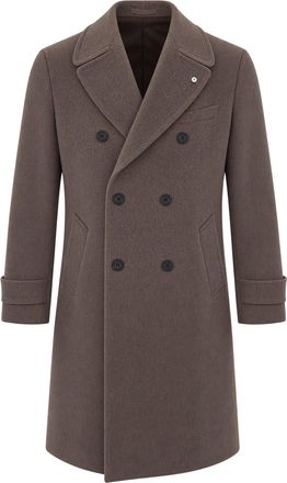 L.B.M. 1911 Brown Double-Breasted Stitched Lapel Coat
