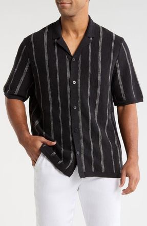 Tommy Bahama Santa Cruz Stripe Camp Shirt in Black at Nordstrom, Size Xxx-Large