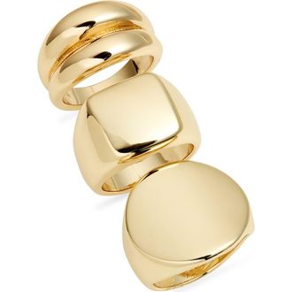 Open Edit Set of 3 Polished Signet Rings in Gold at Nordstrom, Size Medium