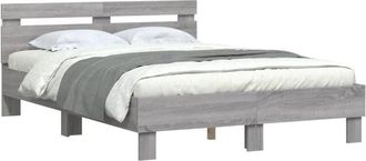 vidaXL Bed Frame with LED without Mattress Grey Sonoma 135x190 cm Double vidaXL