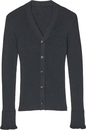 Cecilie Bahnsen Ribbed Merino Wool Cardigan With Decorative Flower Buttons