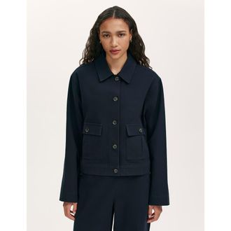 Finery Kelsie Cotton Canvas Button Front Jacket in Navy at Nordstrom, Size 12