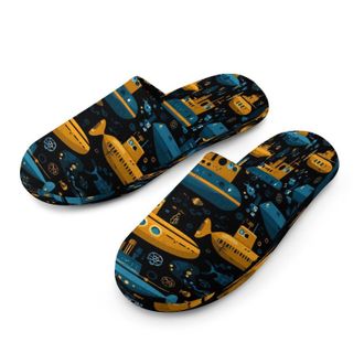 Generic Submarine Pattern Mens Cozy Memory Foam Slippers Warm Cotton House Shoes Comfy Slipper for Indoor Outdoor