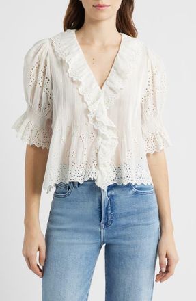 D&ocirc;en Henri Organic Cotton Voile Top in Salt Eyelet at Nordstrom, Size Xx-Small