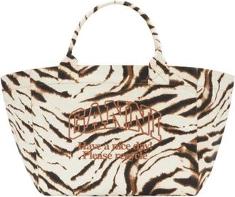 Ganni Tassen, Dames, Beige, ONE Size, Katoen, XXL Shopper Zebra