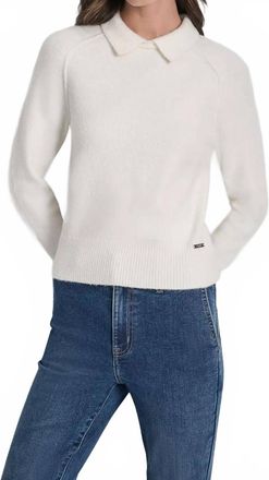 DKNY Polo Sweater Pullover - Petite In Ivory