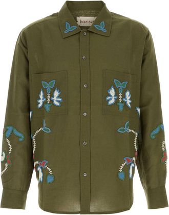 Baziszt Army Green Cotton Blend Shirt