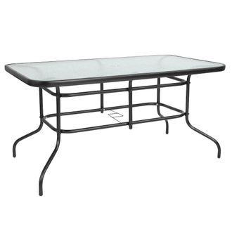 Flash Furniture 31.5 x 55 Rectangular Tempered Glass Metal Table with Umbrella Hole