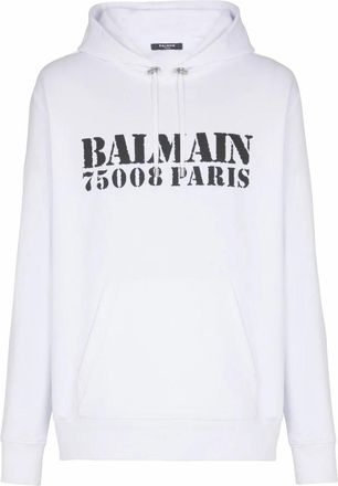 Balmain Stap bedrukte hoodie - Heren - Hoodies - Wit - 2XL - Katoen - Hoodies & sweatvesten