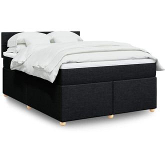 vidaXL Cama Box Spring Con Colch&oacute;n Tela Negro 140x190 Cm Vidaxl