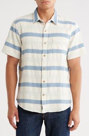 Lucky Brand San Gabriel Dobby Stripe Short Sleeve Cotton Button-Up Shirt in Blue Multi Stripe at Nordstrom Rack, Size Xx-Large