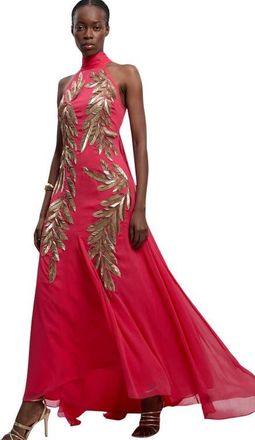 Karen Millen Halter Neck Embellished Maxi Dress in Pink at Nordstrom, Size 10
