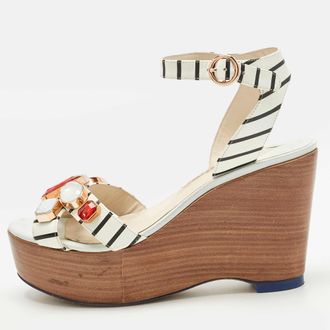 Sophia Webster White Leather Suki Gem Ankle Strap Wedge Sandals