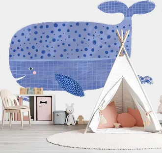 HEXOA Papel pintado infantil ballena azul 312x270cm