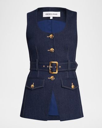 Veronica Beard Becker Stretch-Denim Belted Vest