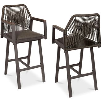 Best Choice Products Set of 2 Indoor/Outdoor Aluminum, Woven Rope Swivel Barstools w/ Armrests - Gray/Meteor