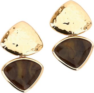 Self Portrait Mottled Gold Brown Enamel Brass Earrings