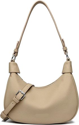 Generic Compatible For Two Belt Strap Soft Leather Shoulder Bag Womens Crossbody Female Small Hobos Armpit Purses(Light khaki)