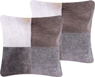 Beliani Beliani - Conjunto De 2 Cojines De Piel De Vaca Algod&oacute;n Gris 45 X 45 Cm Patchwork Nelland