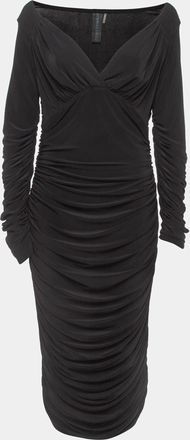 Norma Kamali Black Draped Jersey Long Sleeve Tara Midi Dress
