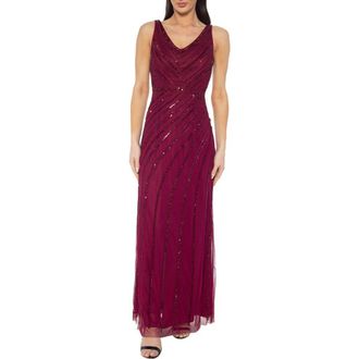 OLEG CASSINI Beaded Gown in Wine at Nordstrom Rack, Size Medium