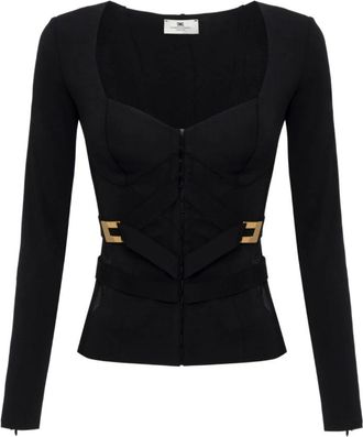 Elisabetta Franchi Stijlvolle Nero Outerwear Jacket Aw 25 - Dames - Longsleeves - Zwart - S - Tops