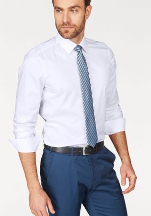 Olymp Businesshemd OLYMP Level Five body fit, Herren, Gr. 38, Verl&auml;ngerter Arm, weiss (wei&szlig;), Web, Obermaterial: 97% Baumwolle, 3% Elastolefin, schmal, 1-Kn