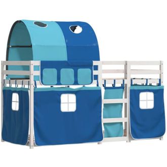 vidaXL Vidaxl - Litera Con Cortinas Madera Maciza De Pino Azul 90x190 Cm