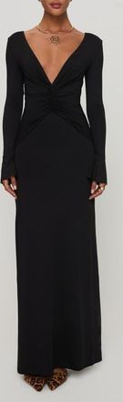 Princess Polly Lezure Plunge Long Sleeve Maxi Dress in Black at Nordstrom, Size 10