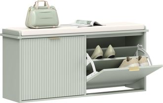 HOMCOM Shoe Storage Bench With Cushion And Flip-Drawer 104x26x47.5cm - Green | TJ Hughes