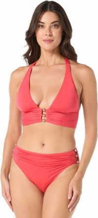 Carmen Marc Valvo Beaded Halter Bikini Top in Grenadine at Nordstrom, Size X-Small