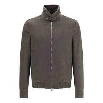 Brunello Cucinelli Chaqueta de Lana con Cremallera y Cuello Alto - Jackets - Hombre - Marr&oacute;n - S