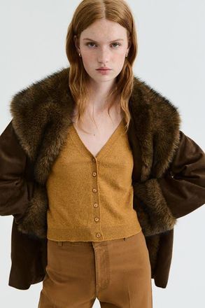 H&M V-neck Cardigan in Dark Mustard Yellow at Nordstrom, Size Xx-Small