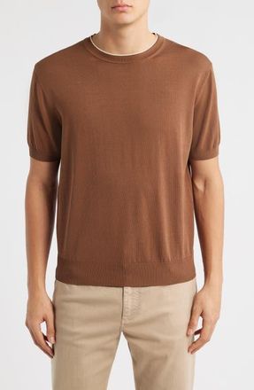 Canali Short Sleeve Cotton Crewneck Sweater in Brown at Nordstrom, Size 40 Us