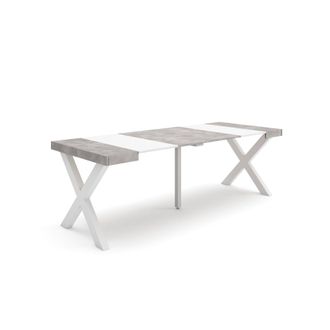 Skraut Home Skraut Home - Mesa Consola Extensible, Mesa Comedor Plegable, 220, Para 10 Comensales, Patas Madera Maciza, Estilo Moderno, Blanco Y Gris Cemento