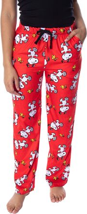 Intimo Peanuts Womens Snoopy and Woodstock Allover Print Smooth Touch Fleece Sleep Bottoms Lounge Pajama Pants (Medium)