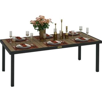 OUTSUNNY Mesa De Comedor Exterior De Aluminio Mesa De Jard&iacute;n Exterior Para 8 Personas Con Encimera De Listones 190x90x74 Cm Natural Y Negro