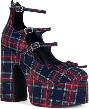Azalea Wang Georgina Ankle Strap Platform Pump in Plaid Multi at Nordstrom Rack, Size 8.5