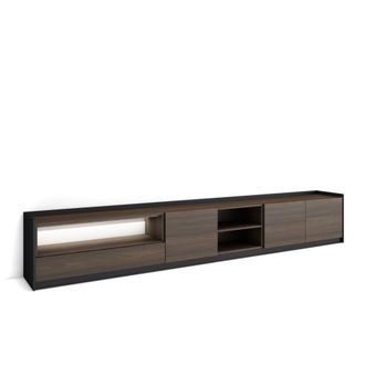 Skraut Home Mueble tv efecto madera roble oscuro y negro 310x37x50cm con Led