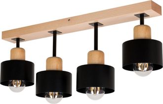 OEM L&aacute;mpara De Techo Negra De Madera Y Metal De Estilo Escandinavo, 4xe27, Iluminaci&oacute;n Led Moderna Para Sal&oacute;n, Cocina, Dormitorio, Habitaci&oacute;n Infantil, Lo