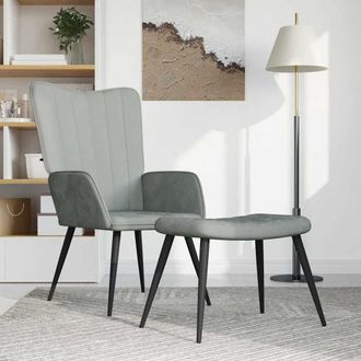vidaXL Sill&oacute;n De Relax Con Taburete De Terciopelo Gris Claro Vidaxl