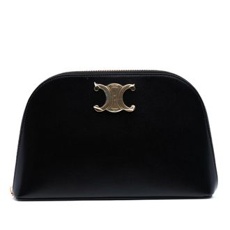 Celine Womens Pre-owned Shiny Calfskin Triomphe Pouch - Black Leather - One Size