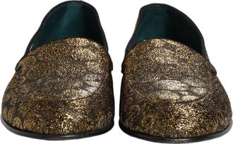 Dolce & Gabbana Gold Lurex Glitter Men Slip On Loafers Shoes Leather
