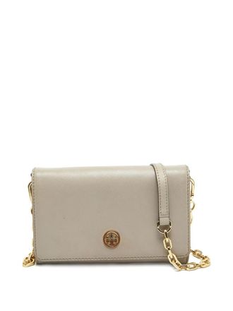 Tory Burch pre-owned Robinson chain wallet - women - Leather/Leather/Fabric - One Size - Grey
