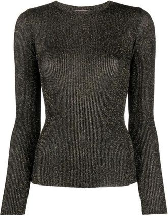 Twinset Lurex Ribgebreide Trui - Dames - Ronde hals truien - Zwart - M - Polyester - Truien & Vesten