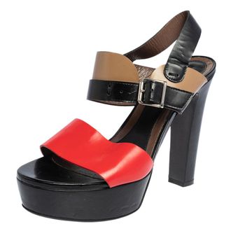 Marni Tricolor Leather Platform Ankle Strap Sandals