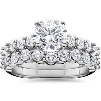 Pompeii3 2 1/15ct Diamond Engagement Ring With Matching Wedding Band 14K White Gold Size Selectable
