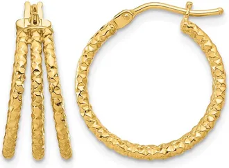 Diamond2Deal 14K Yellow Gold Textured Three Row Hoop Earrings