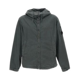 C.P. Company Light Jackets, male, Gray, Size: XL Micro-Reps Hooded Lens Jacket